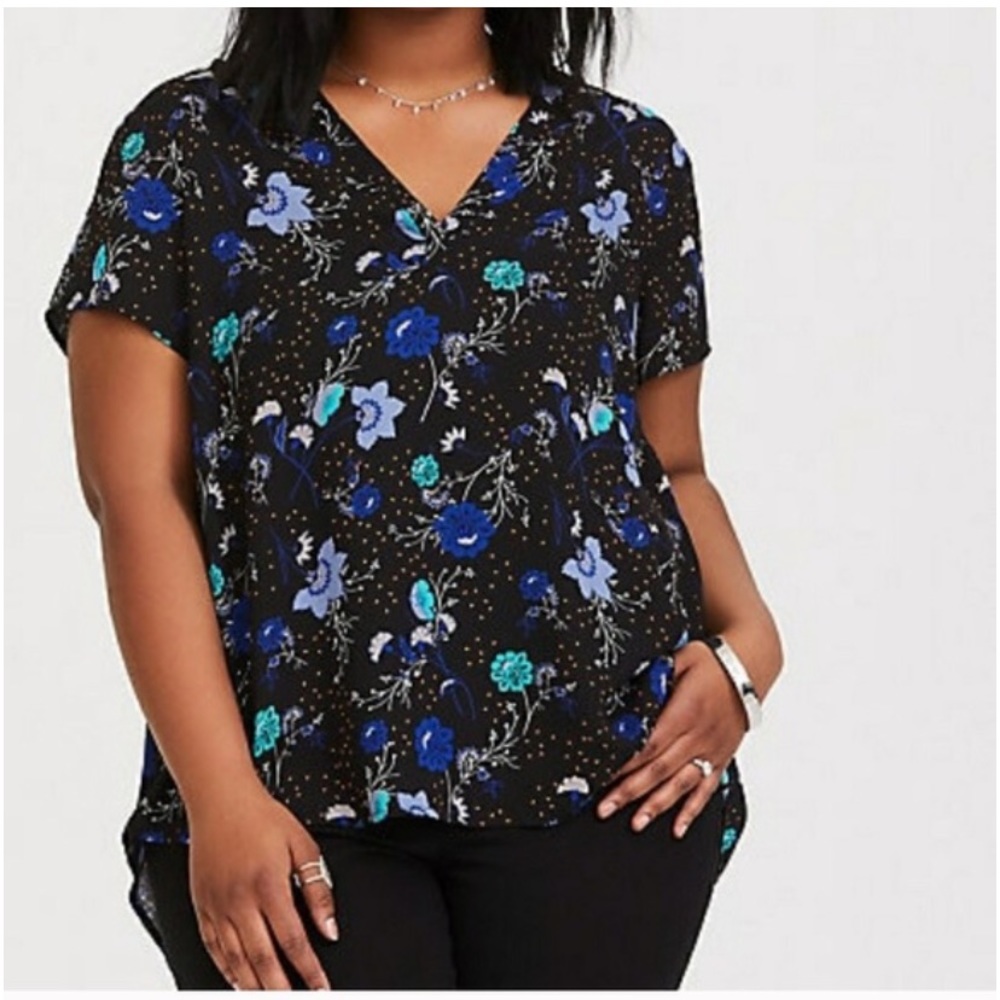 Torrid Harper Georgette Short Sleeve Blouse Blue Floral Tunic Boho Size 2X